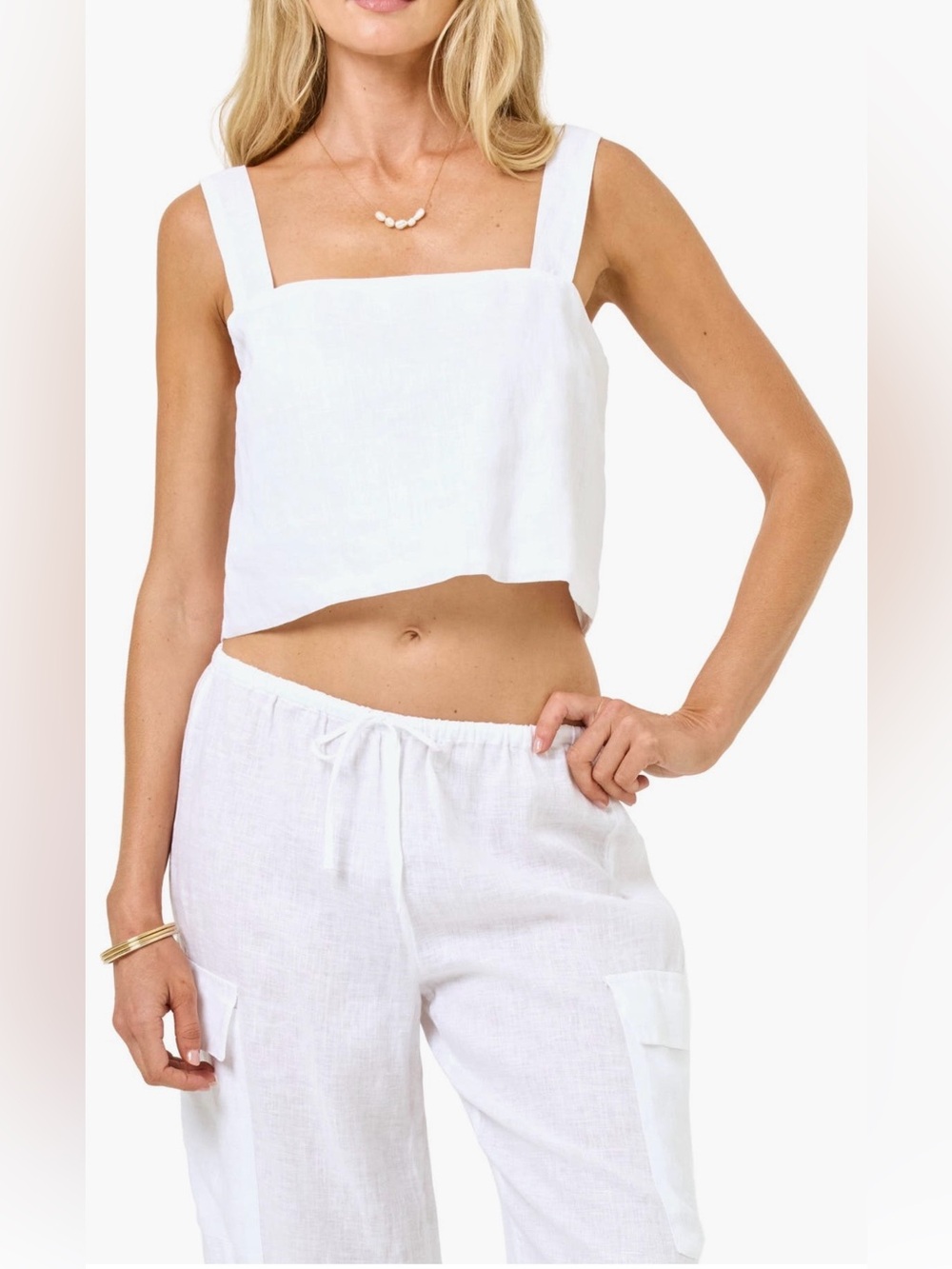 NWT l*space Long Island White Square-Neck Linen Crop Tank size small